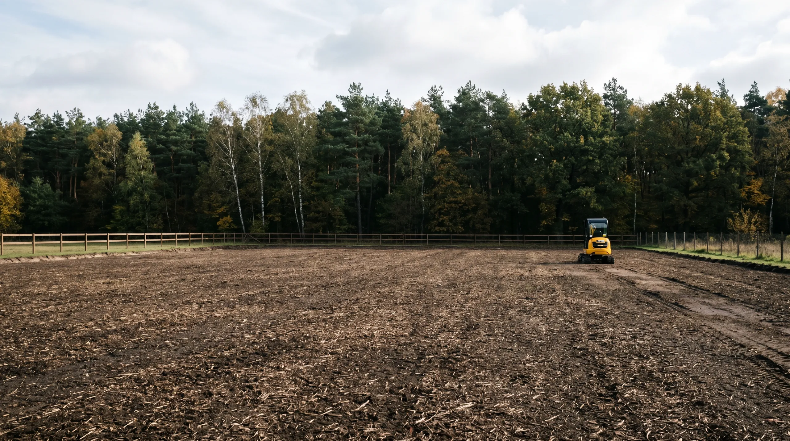 Równa działka po pracach ziemnych z użyciem sprzętu minikoparki