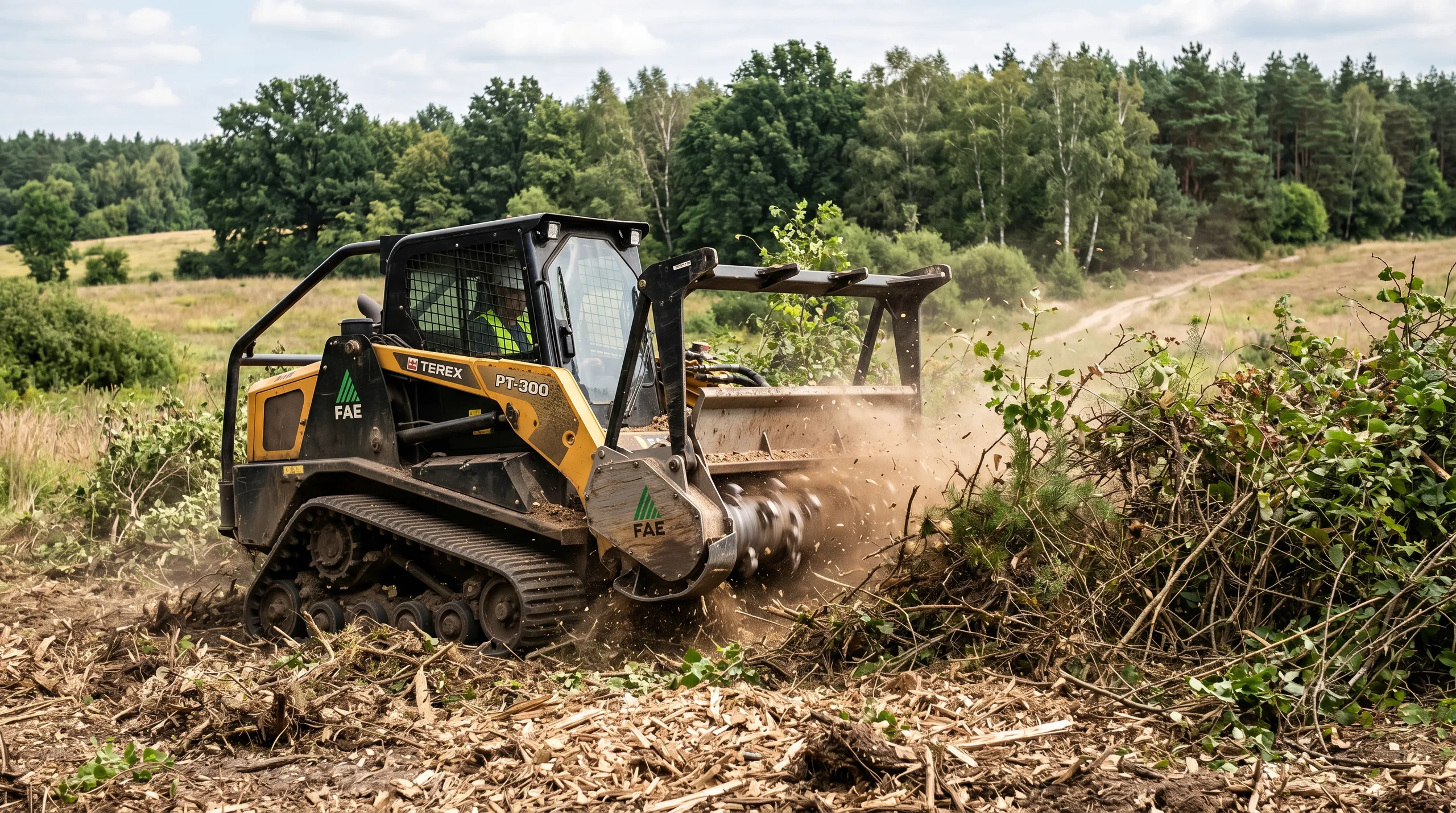Mulczowanie terenu za pomocą maszyny TISEK FAE, efektywne usuwanie roślinności